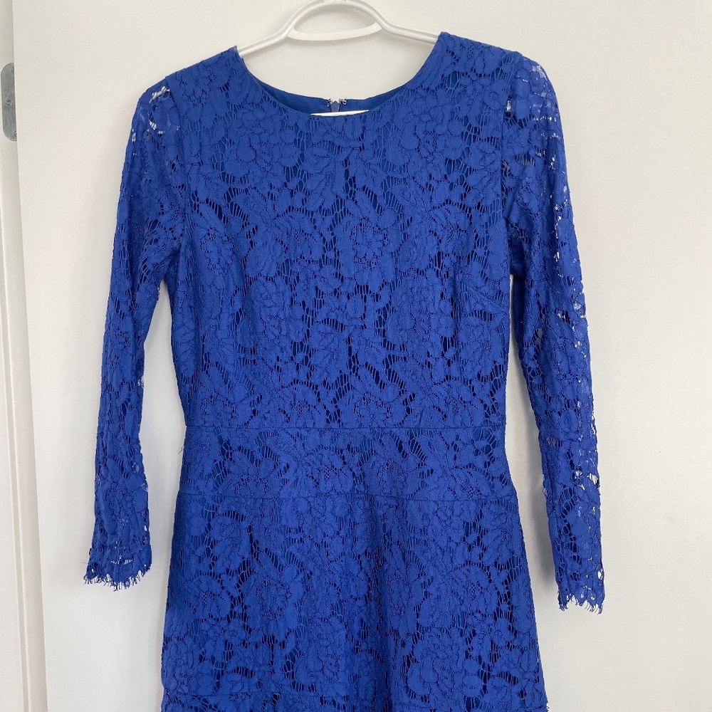 J Crew Long-Sleeve Dress in Floral Lace Style E5036 Blue